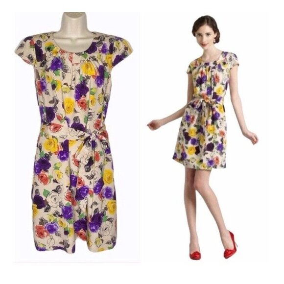 Kate Spade Elyse Dress S Small Short Sleeve Silk Belted Floral Career Church - Picture 6 of 14